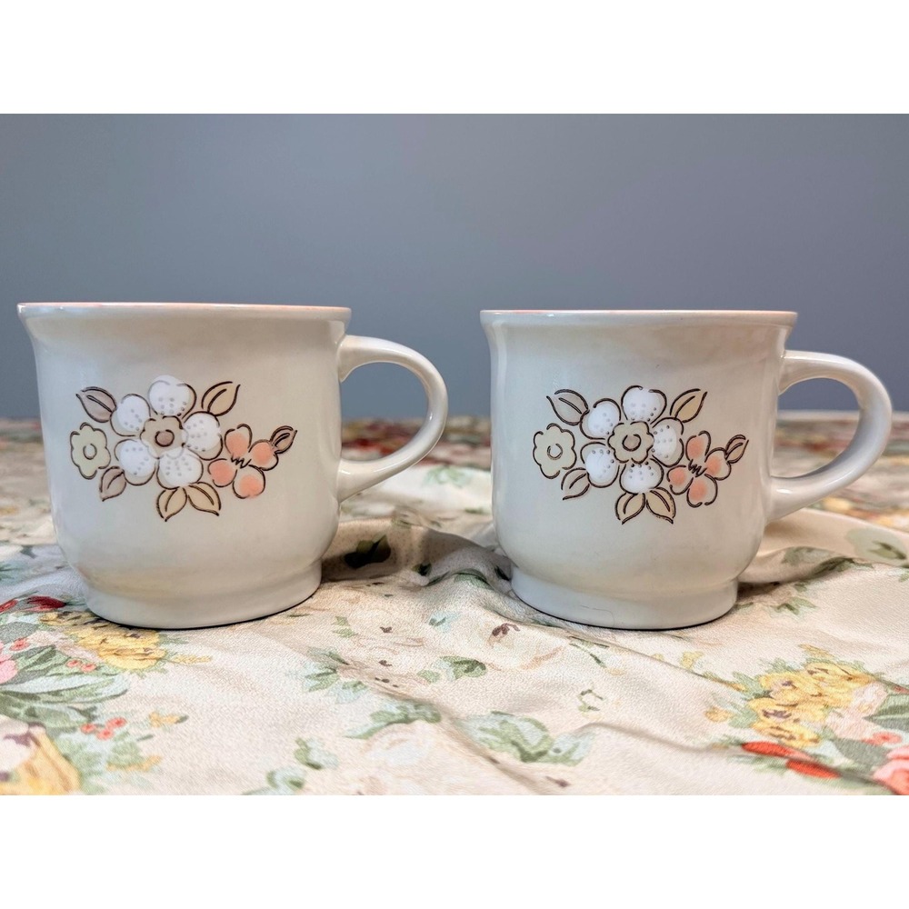 Vintage Chantilly Fleur De Bois Stoneware 1970s Floral Coffee Mugs (Set of 2)
